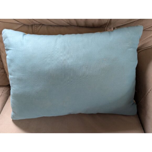 Vintage Floral Embroidered Pillow Yellow & Blue Velour 19x13 Rectangular Cushion - Picture 3 of 6